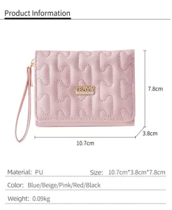 Damen Kurzbrieftasche mit Handschlaufe aus PU Leder gestepptes Design mit mehreren Kartenfächern.