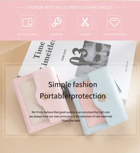 Portefeuille court en cuir PU pour femme porte-cartes joli bouton pression porte-monnaie