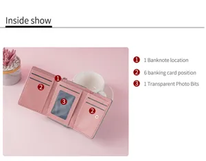 Damen kurze dreifach gefaltete Brieftasche rosa Kartenhalter Münzbeutel mit mehreren Fächern.