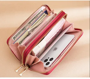 Damen lange Reißverschluss Geldbörse Clutch, große Kapazität Kartenhalter Handytasche.