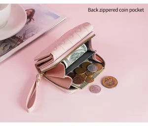 Damen kurze rosa PU Leder Geldbörse mit Reißverschluss Münzfach und Kartenfächern