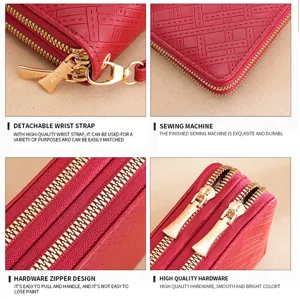 Rote Damen Geldbörse lang Doppelreißverschluss PU Leder Handtasche Organizer Tasche