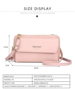 Sac bandoulière élégant en cuir PU pour téléphone, portefeuille double fermeture éclair.