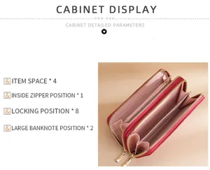 Damen langes doppeltes Reißverschluss Portemonnaie Detail, rosa PU Leder Clutch mit Kartenfächern.