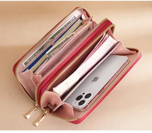 Damen lang doppelter Reißverschluss Geldbörse große Kapazität Mode Clutch Tasche