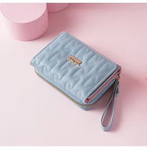 Damen kurze Geldbörse PU Leder Reißverschluss Münztasche Kartenhalter blau süß