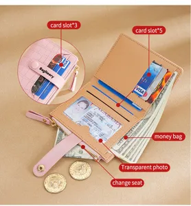 Women's Short PU Leather Wallet Multi-Card Slots Coin Pocket And Card Holder Pink