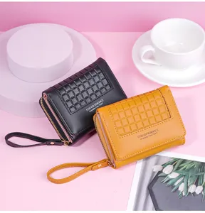 Women short wallet cute zipper card holder trendy small purse with wrist strap daily use