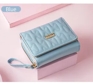 Damen Kurze Geldbörse PU Leder Reißverschluss Münztasche stilvolle Kartenhalter blau