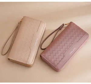 Women long zip wallet stylish multi-card casual purse wristlet fashionable accessory