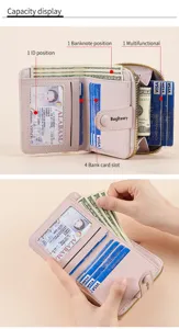 Compact pink women wallet detail view showing multiple card slots, ID window and coin zipper.