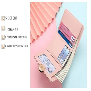 Women short folding wallet with multiple card slots snap closure pink card holder purse.