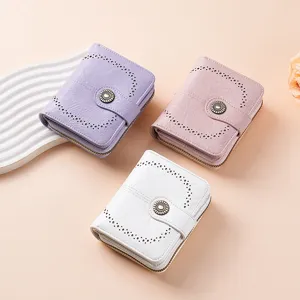 Portafoglio corto donna in pelle cerata traforata porta carte cerniera tasca monete chic