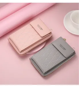 Women crossbody phone bag solid color PU leather mini shoulder purse with quilted design.