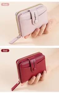 Women short wallet pu leather card holder coin purse zipper closure stylish compact daily purse