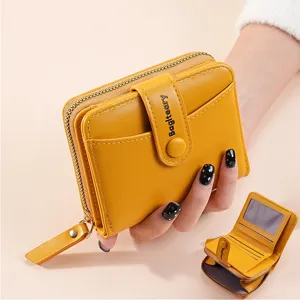 Women's Fashion PU Leather Short Wallet Urban Minimalist Bifold Card Holder With Multi-Card Slots Zipper Coin Purse Student Pocket