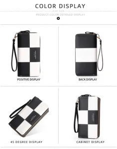 Dames lange portemonnee zwart wit ruit polsband rits tas clutch stijlvol praktisch