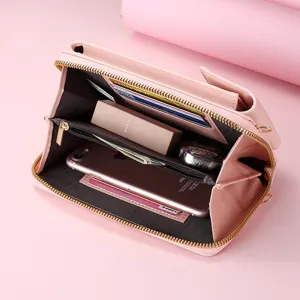 Women crossbody phone bag solid color PU leather shoulder mini wallet bag with card slots