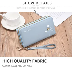 Monedero largo con doble cremallera para mujer, elegante bolso para móvil y tarjetero.