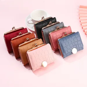 Fashion Women Crocodile Pattern Short Wallet Foldable PU Leather Coin Purse Multi-Card Slots Metal Buckle Small Wallet Daily Clutch