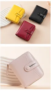Women short PU leather wallet multi card slot coin purse minimalist compact fashion card holder