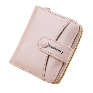 Pink women short wallet pu leather card holder zip coin purse compact minimalist daily use purse