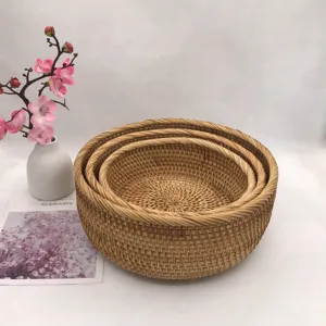 Vietnamese Handgemaakte Geweven Rattan Opbergmand Fruitmand Rieten Snack Organizer Desktop Nieuwe Chinese Stijl