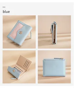 Femme court portefeuille en cuir PU porte-carte élégant joli sac bleu vue détaillée