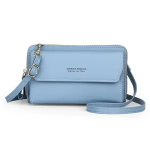 Sac Bandouliere Telephone Femme Cuir PU Portefeuille Long Bleu Clair Vue Principale