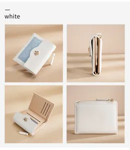 Portefeuille femme court en cuir PU porte-cartes fermeture éclair monnaie blanc bleu
