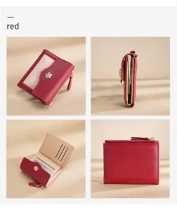 Portefeuille court en cuir PU pour femme porte-cartes fermeture éclair vue de détail