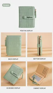 Green women short wallet PU leather crocodile pattern bifold card holder coin purse