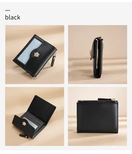 Portefeuille court classique pour femme en cuir PU porte-cartes monnaie avec fermeture éclair.