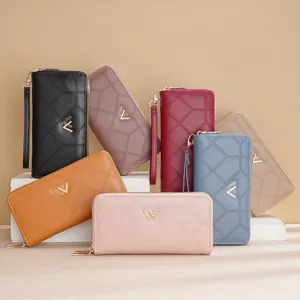 Damen Geldbörse Lang PU Leder Doppelreißverschluss Handtasche Geometrisch Muster