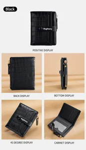 Black bifold wallet for women short PU leather card holder coin purse with zipper and crocodile pattern