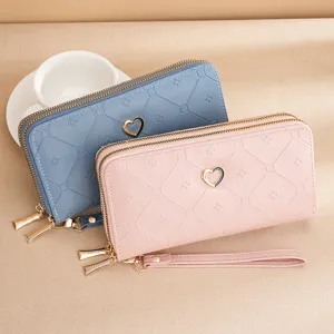 Women long double zipper wallet fashion PU leather clutch bag card holder daily use purse
