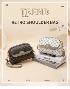 Retro designer shoulder bag with classic monogram pattern, stylish crossbody bag for women.