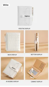 White women short wallet multi-card holder compact bi-fold purse with zipper pocket