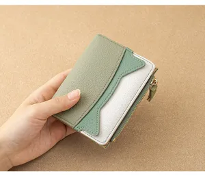 Compact color-block mini women wallet with card slots and coin pocket for daily use.