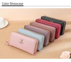 Women long zip wallet multi-color PU leather clutch purse card holder daily use detail