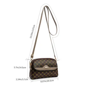 Vintage monogram crossbody bag for women with adjustable strap and compact daily storage.
