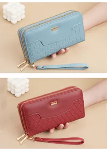 Dames Lange Dubbele Rits Portemonnee PU Lederen Polstas Clutch Telefoon Kaarthouder