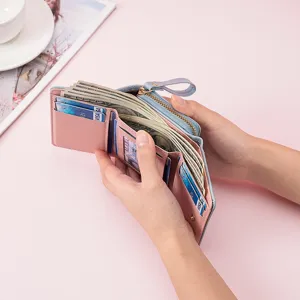 Damen Kurzgeldbörse Rosa Blau Mehrere Fächer Reißverschluss Münztasche Mode Kartenetui