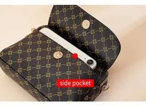 Brown monogram crossbody bag for women with flap, magnetic snap and interior side pocket.