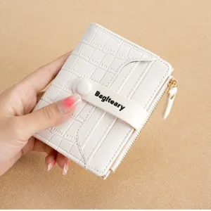 Women Short Bi-fold Wallet Fashion Crocodile Pattern PU Leather Multi-card Slot Mini Purse With Zipper Coin Pocket Minimalist Wallet