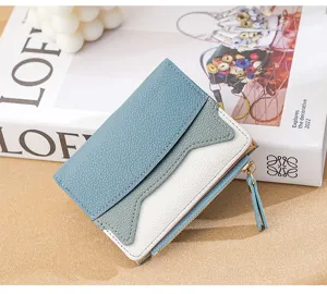 Women color-block short wallet mini card holder multi-functional cute coin purse daily use