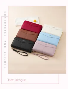 Portafoglio donna lungo in vera pelle grana litchi doppia cerniera pochette elegante chic.