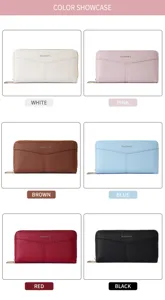 Portafoglio lungo donna doppia cerniera portamonete motivo litchi minimalista pochette dettaglio colore