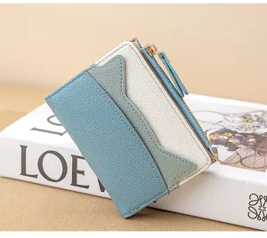 Mini color-block leather wallet multi-functional card holder slim coin purse for women