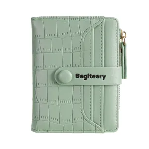 Green crocodile pattern short wallet for women, stylish card slots double fold coin purse